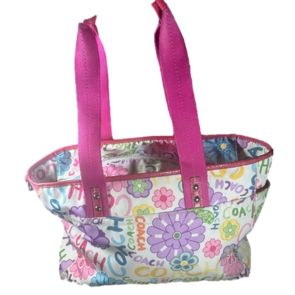 Coach Daisy Graffiti Bright Pink Floral Nylon Tote | Diaper Bag | VGUC - Picture 2 of 8